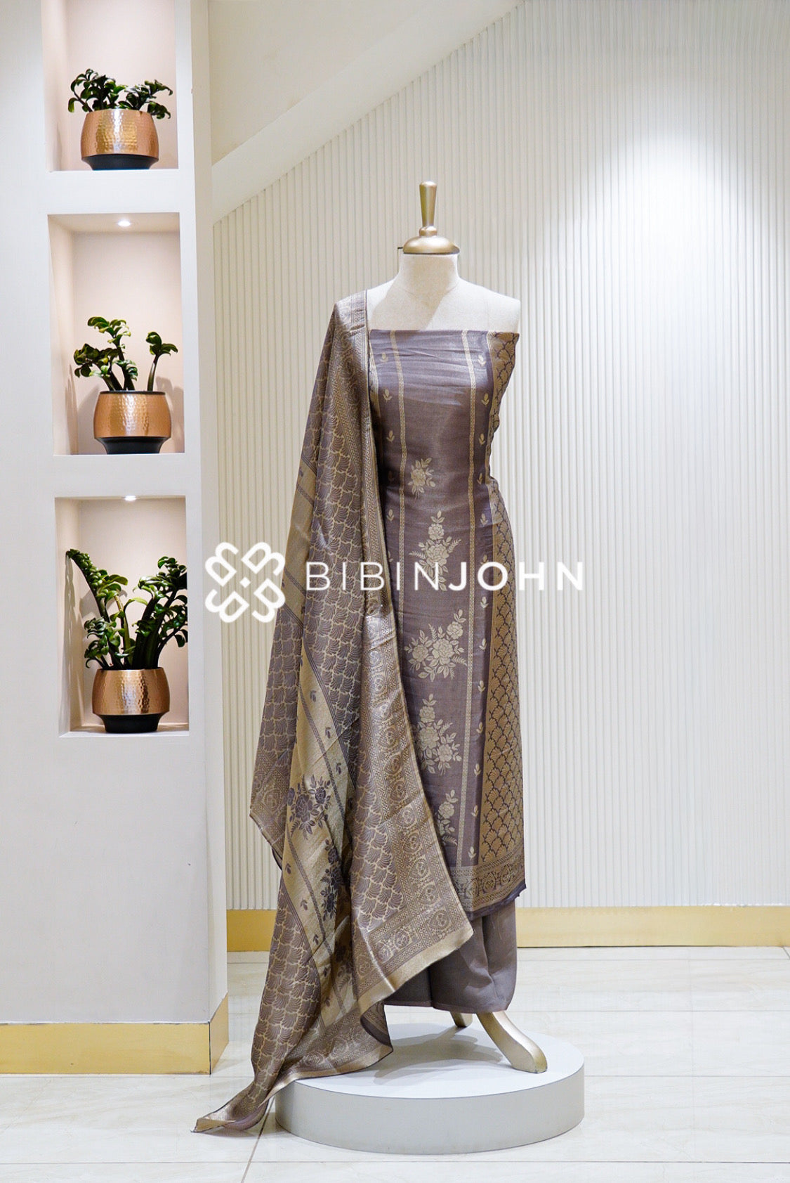 Tissue Banarasi Unstitched Salwar Suit Material Grey 