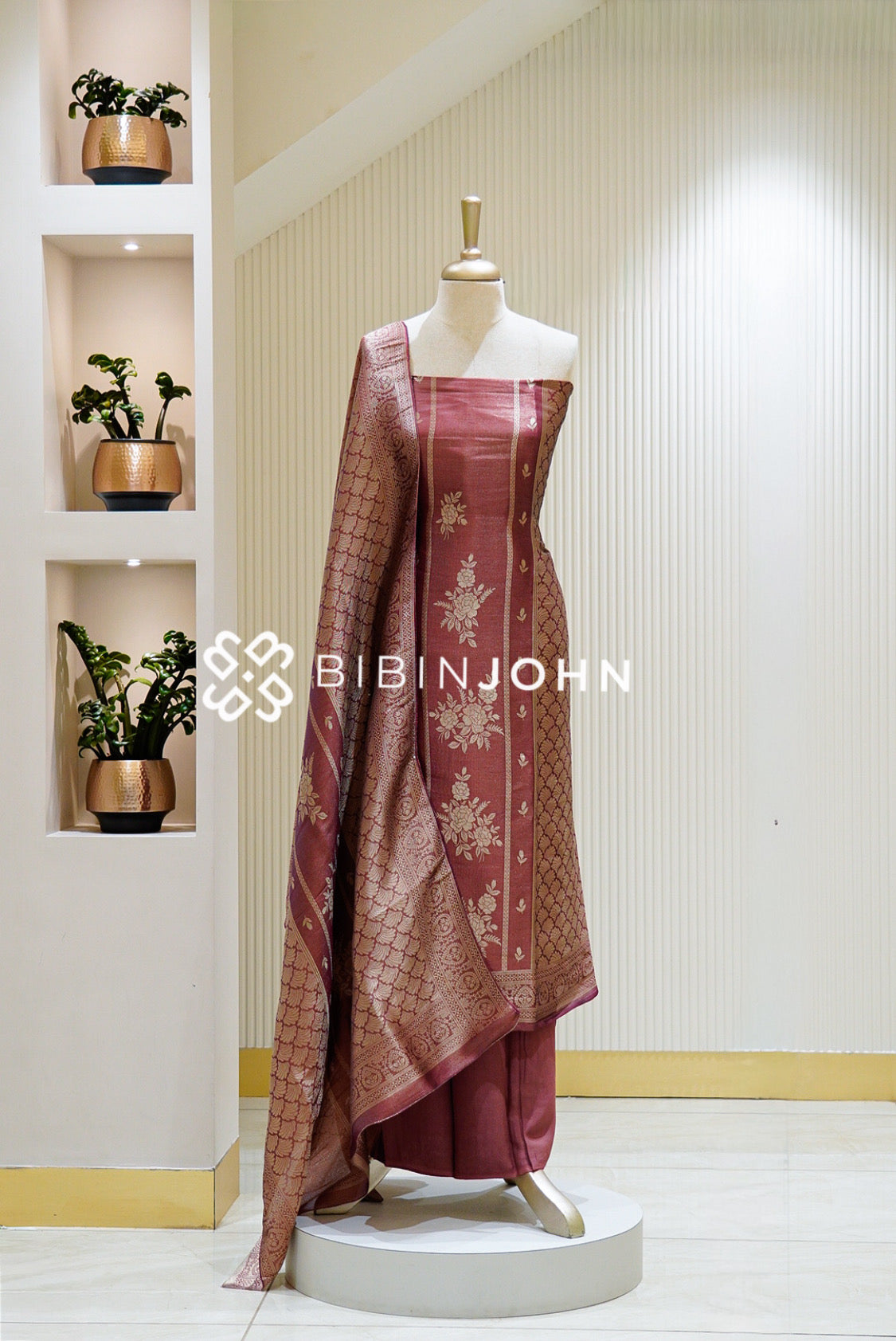 Tissue Banarasi Unstitched Salwar Suit Material Dusty Rose