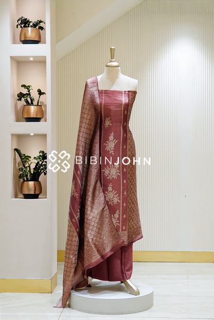 Tissue Banarasi Unstitched Salwar Suit Material Dusty Rose