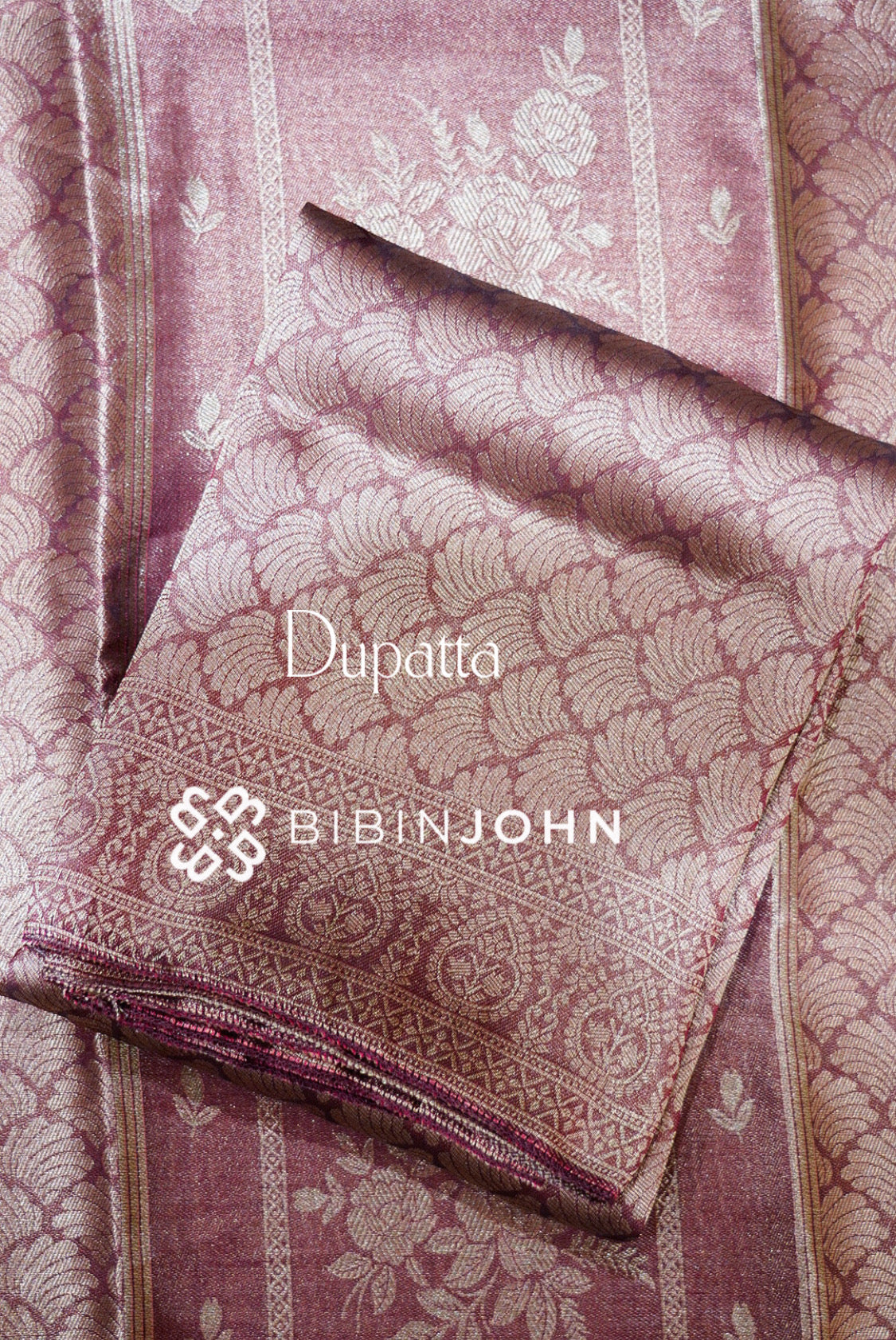 Tissue Banarasi Unstitched Salwar Suit Material Dusty Rose DUPATTA