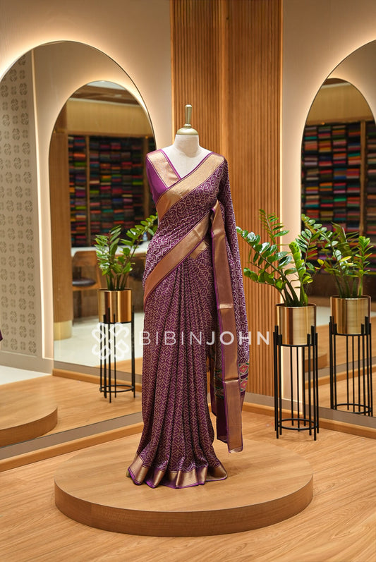 Silk Brocade Saree For Women Wine Purple BJ1037
