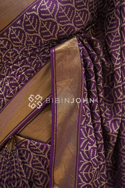 Silk Brocade  Saree For Women Deep Purple  SIDE VIEW