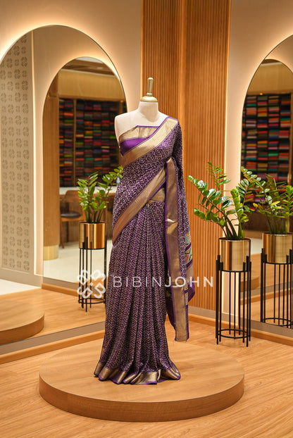 Silk Brocade  Saree For Women Deep Purple 