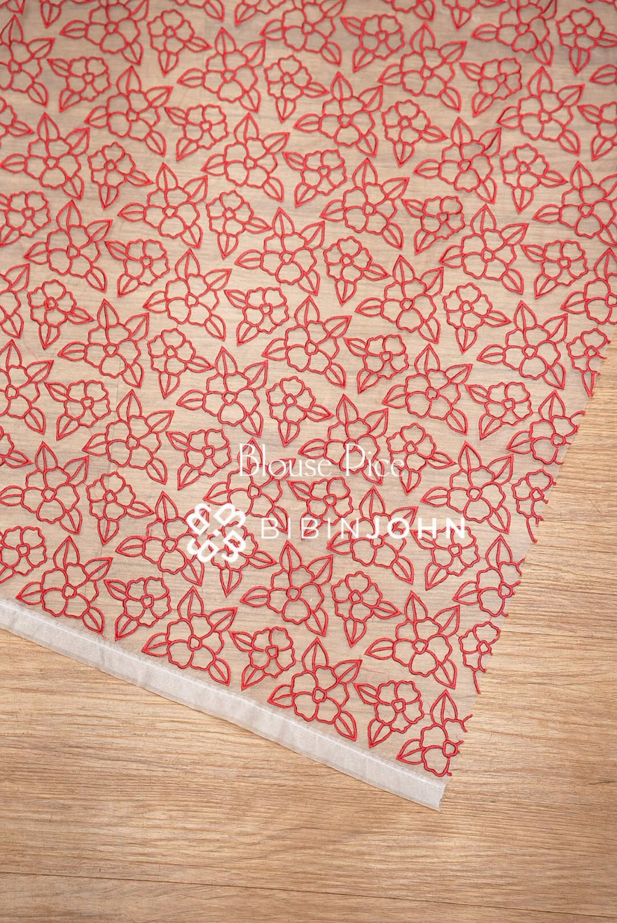 Cotta Embroidery Saree Ivory White Bright Red  blouse piece