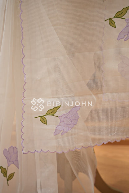 Cotta Embroidery Saree Ivory White PALLU