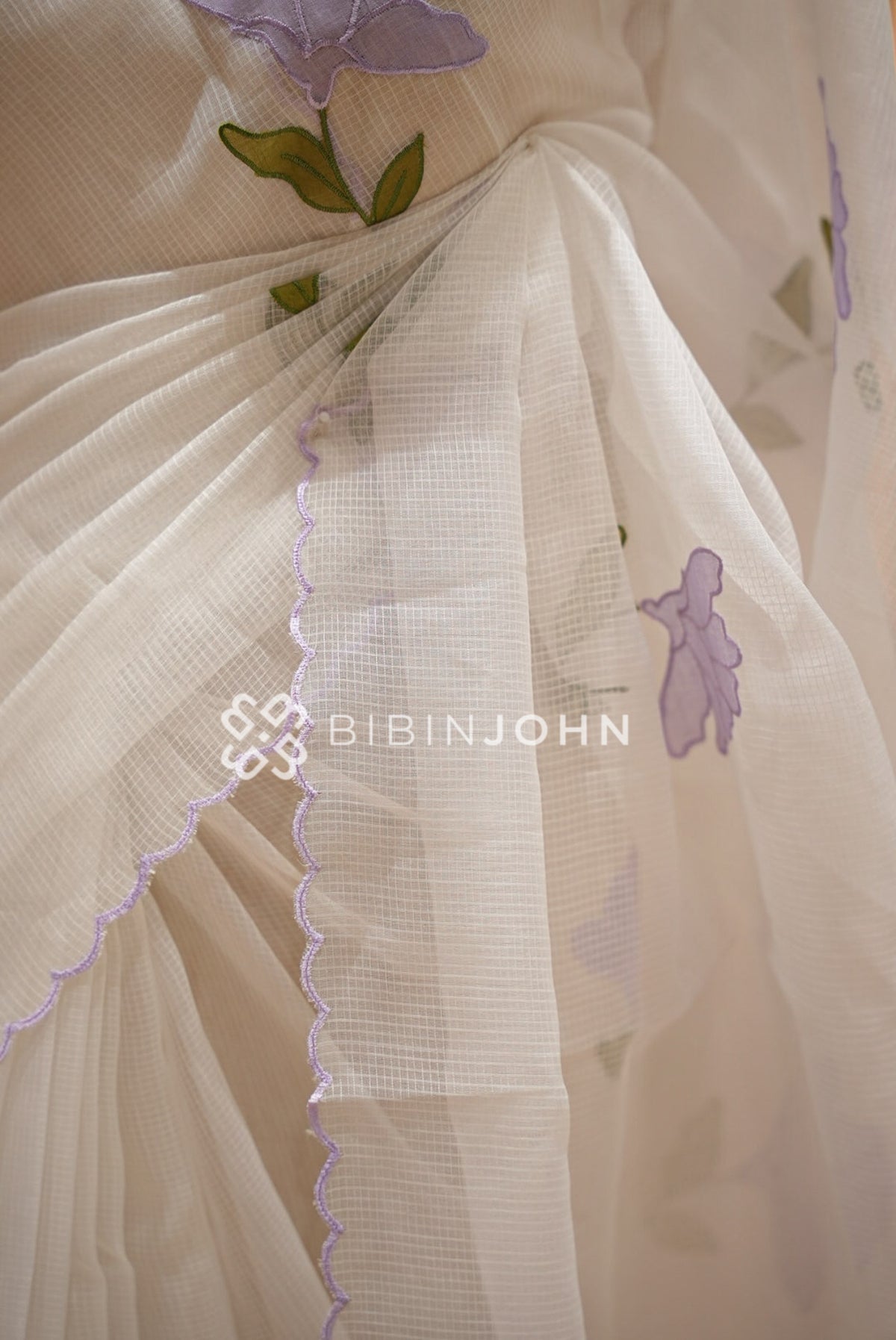 Cotta Embroidery Saree Ivory White SIDE VIEW