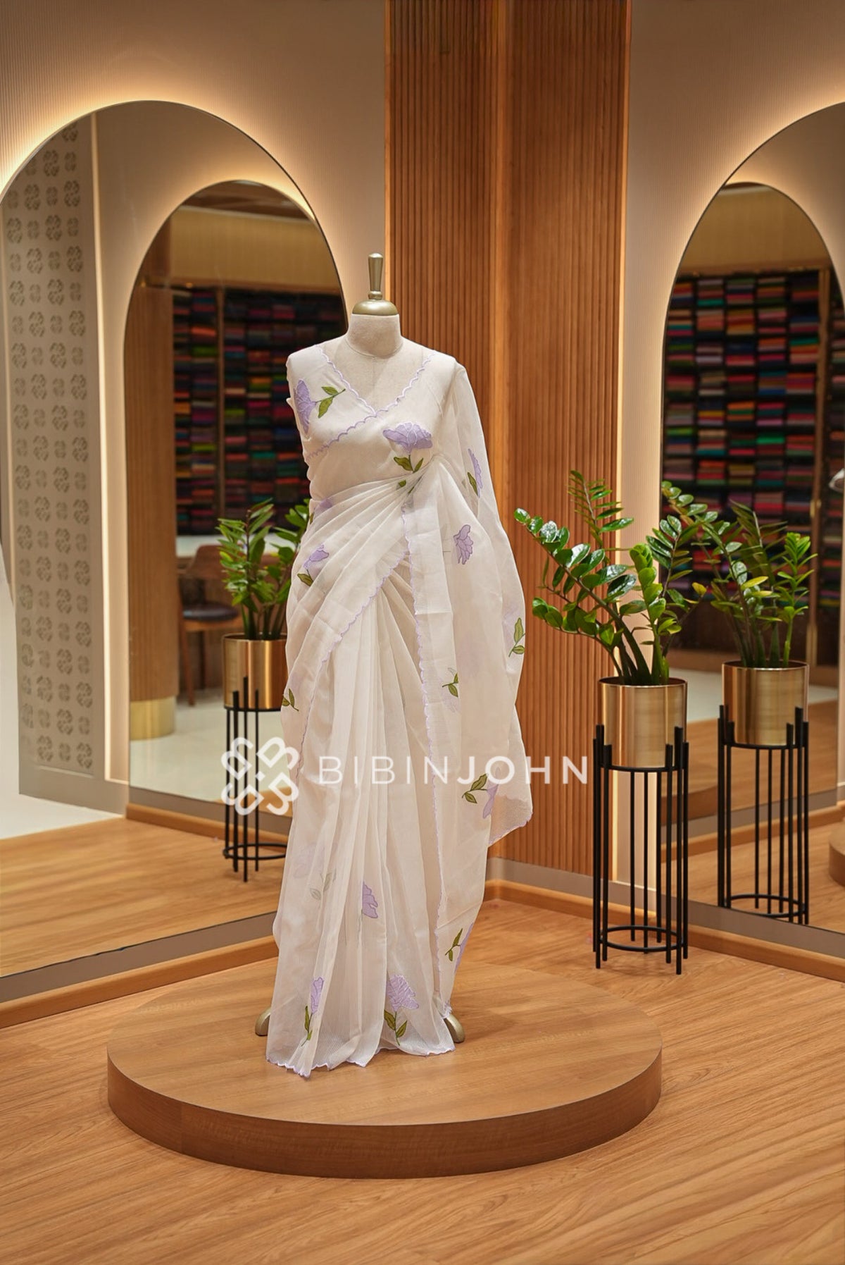 Cotta Embroidery Saree Ivory White