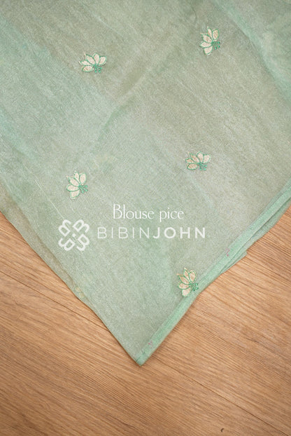 Tissue Organza Applique Saree For Women Mint Green BLOUSE PIECE