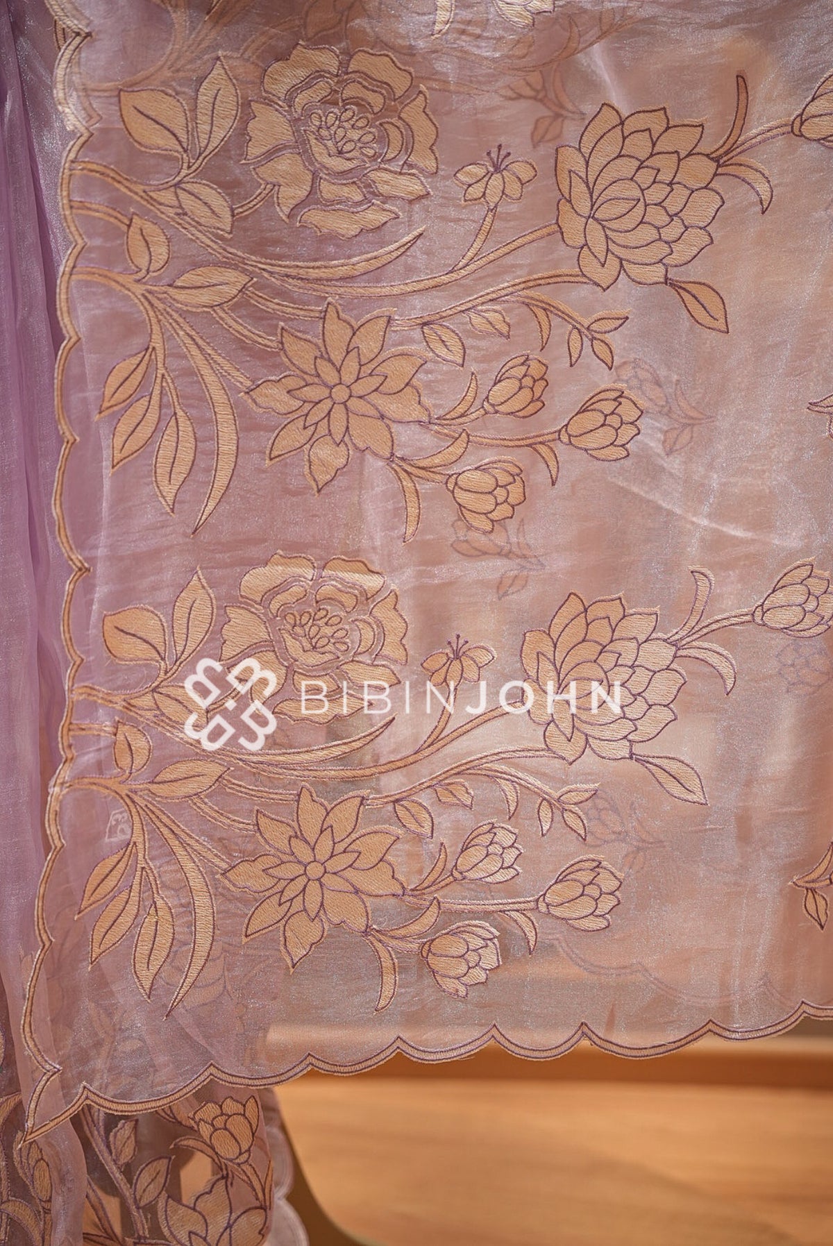 Tissue Organza Applique Saree For Women Lavender PALLU