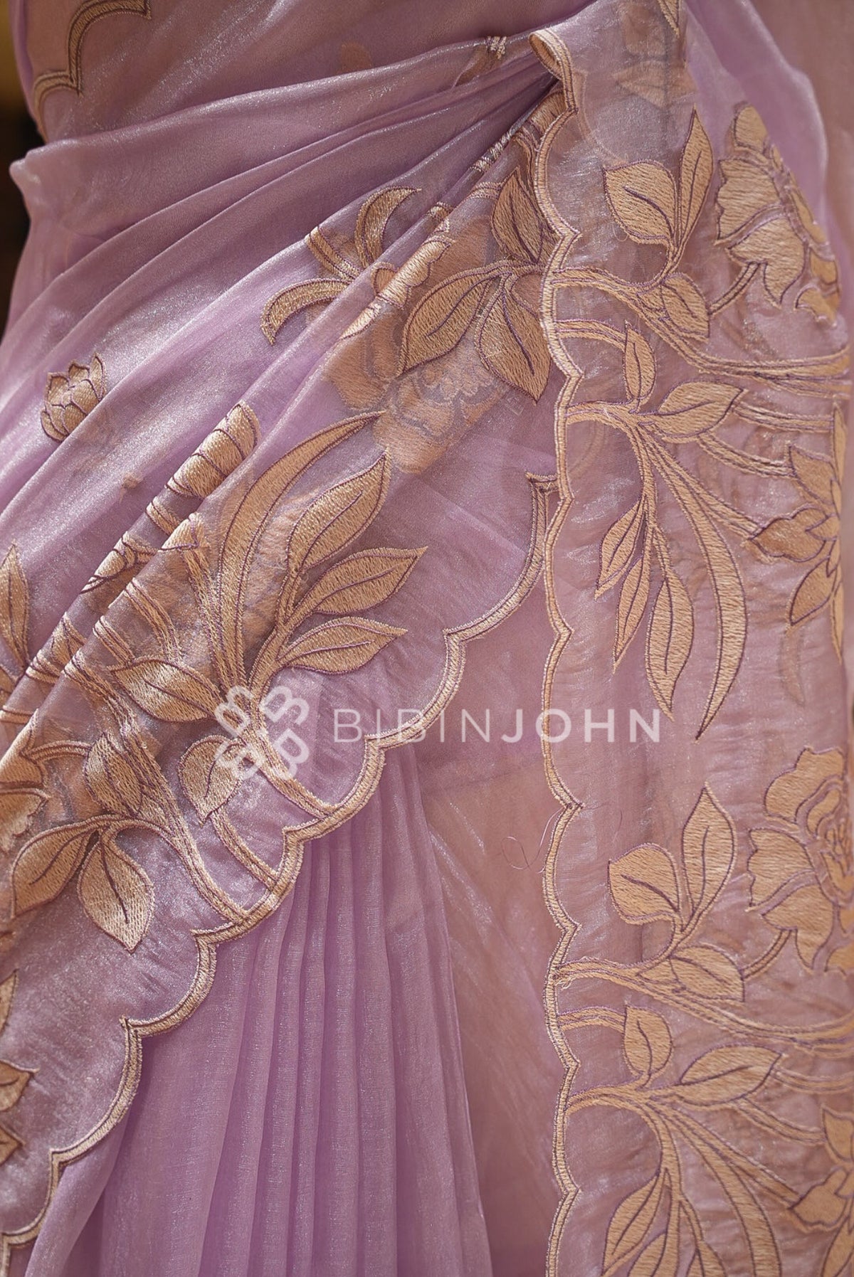 Tissue Organza Applique Saree For Women Lavender SIDE VIEW