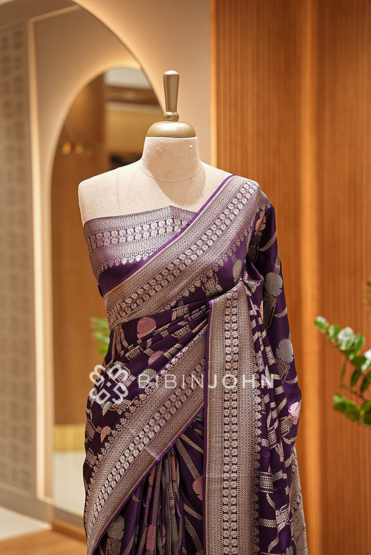 Satin Brocade Saree For Women Plum Purple CLOSE VIEW