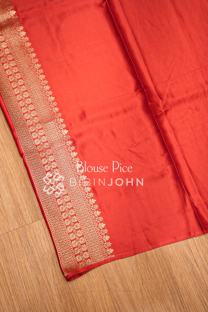 Satin Brocade Saree For Women Vibrant Red BLOUSE PIECE