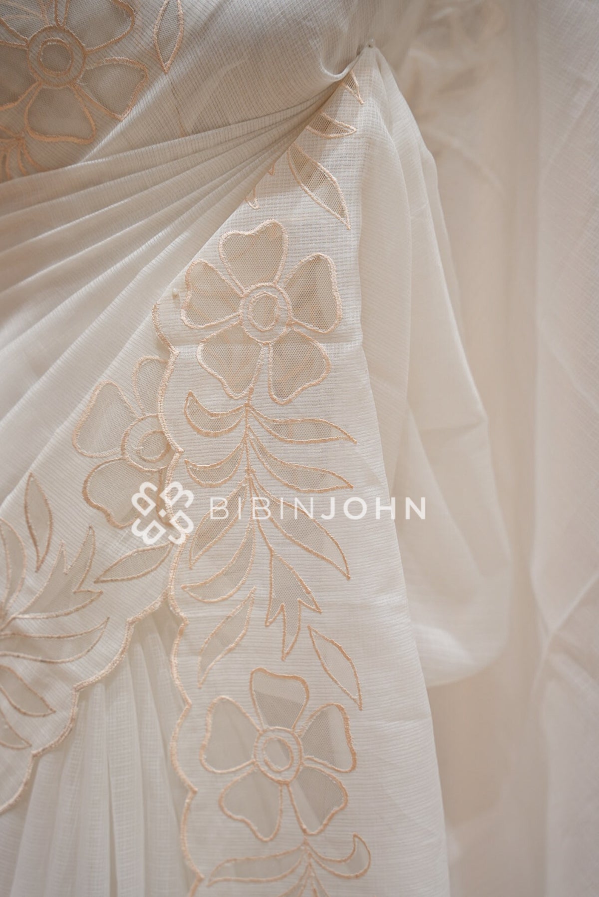 Cotta Embroidery Saree Ivory White  SIDE VIEW