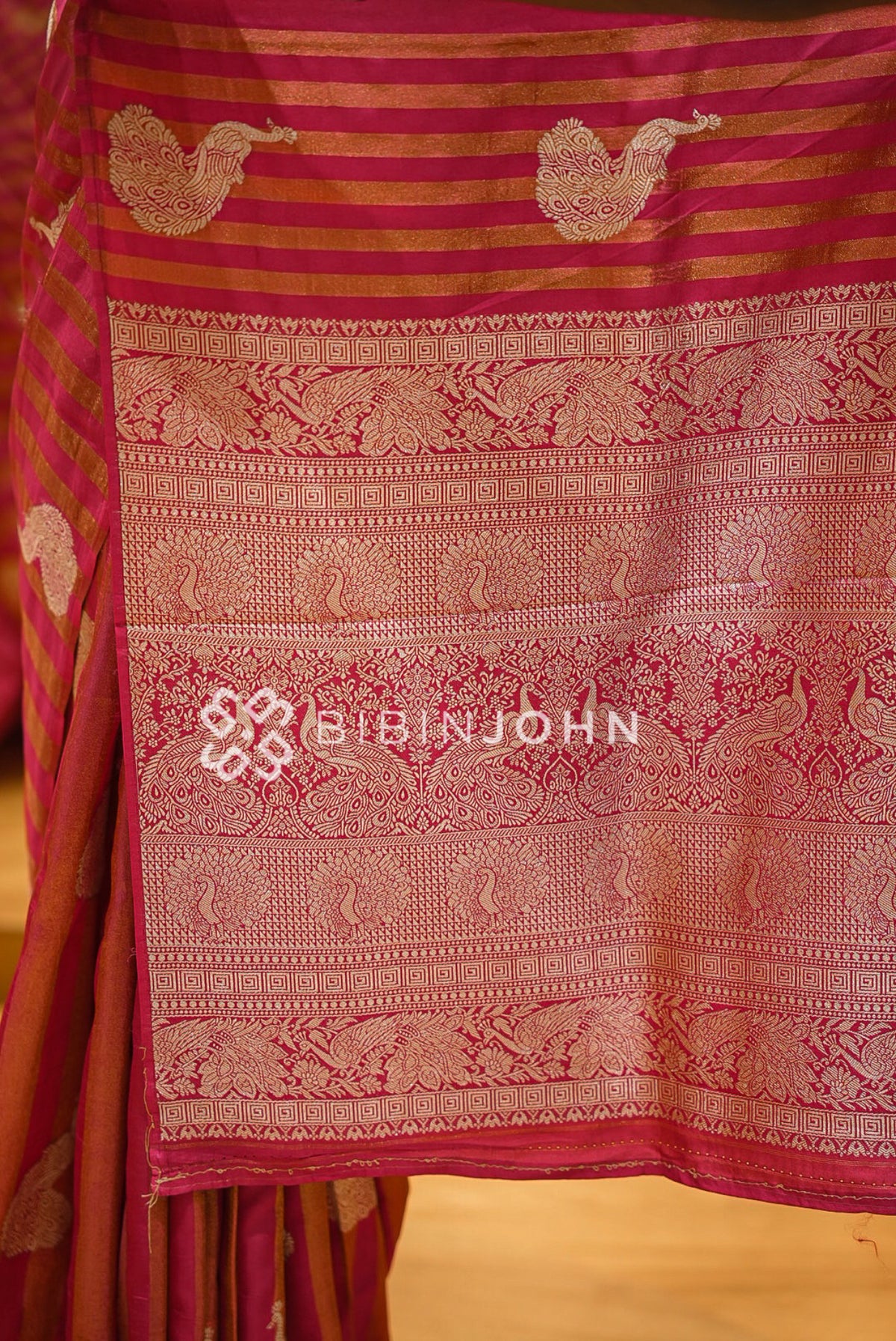 Satin Brocade Saree For Women Rani Pink  PALLU