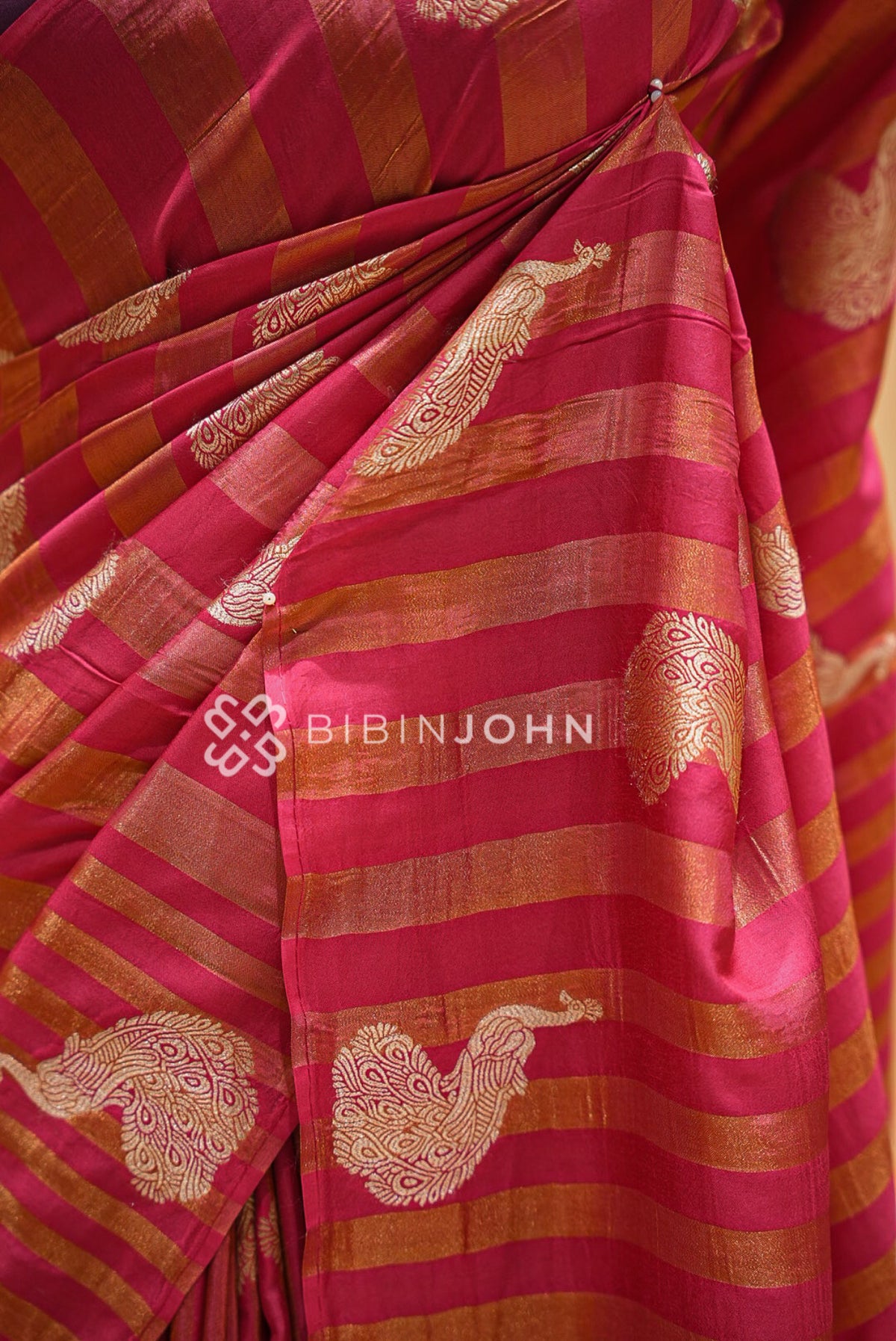 Satin Brocade Saree For Women Rani Pink  CLOSE VIEW