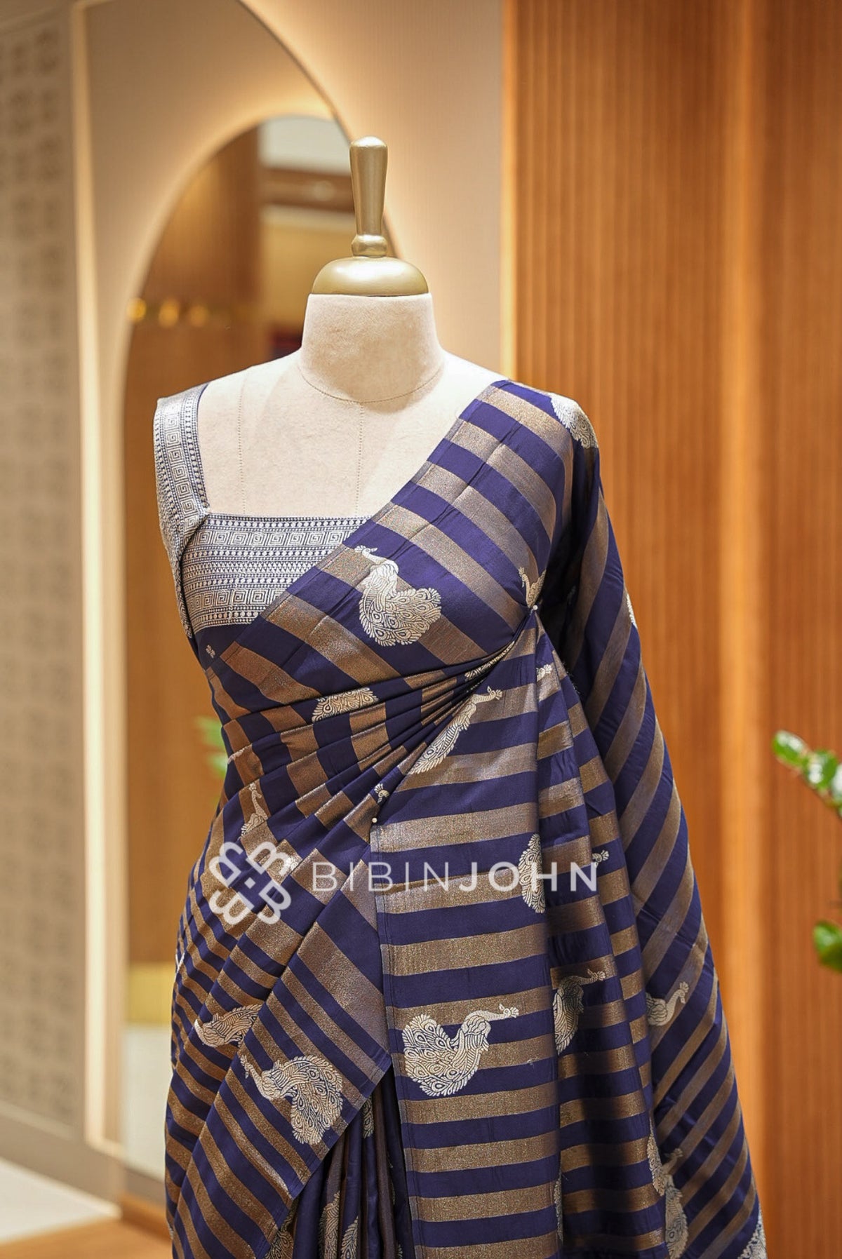 Silk Brocade Saree For Women Navy Blue  CLOSE VIEW