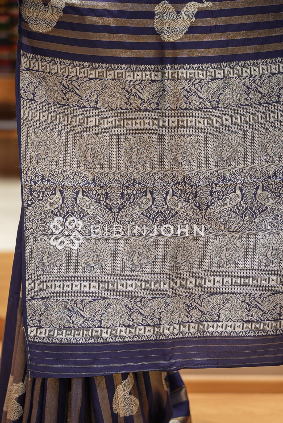 Silk Brocade Saree For Women Navy Blue  PALLU