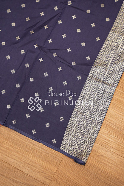 Silk Brocade Saree For Women Navy Blue  BLOUSE PIECE