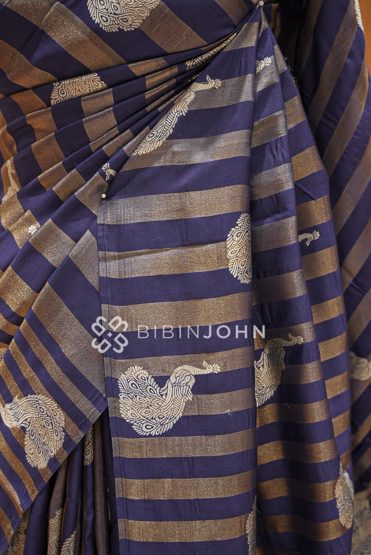 Silk Brocade Saree For Women Navy Blue  CLOSE VIEW