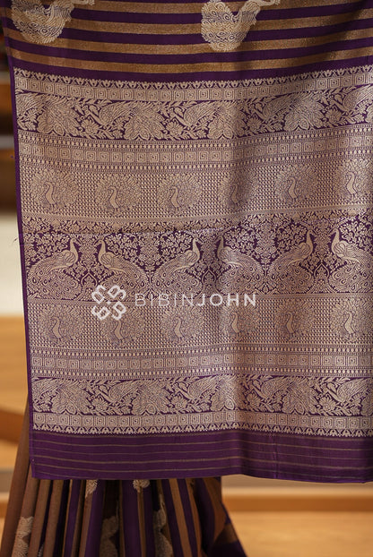 Silk Brocade Saree For Women Deep Purple PALLU