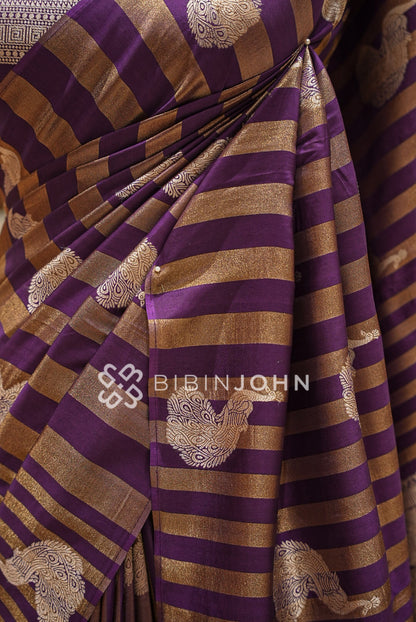 Silk Brocade Saree For Women Deep Purple CLOSE VIEW