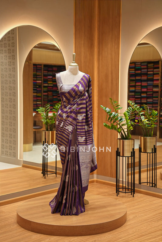 Silk Brocade Saree For Women Deep Purple
