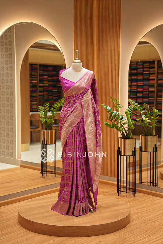 Silk Brocade Saree For Women Vibrant Magenta 