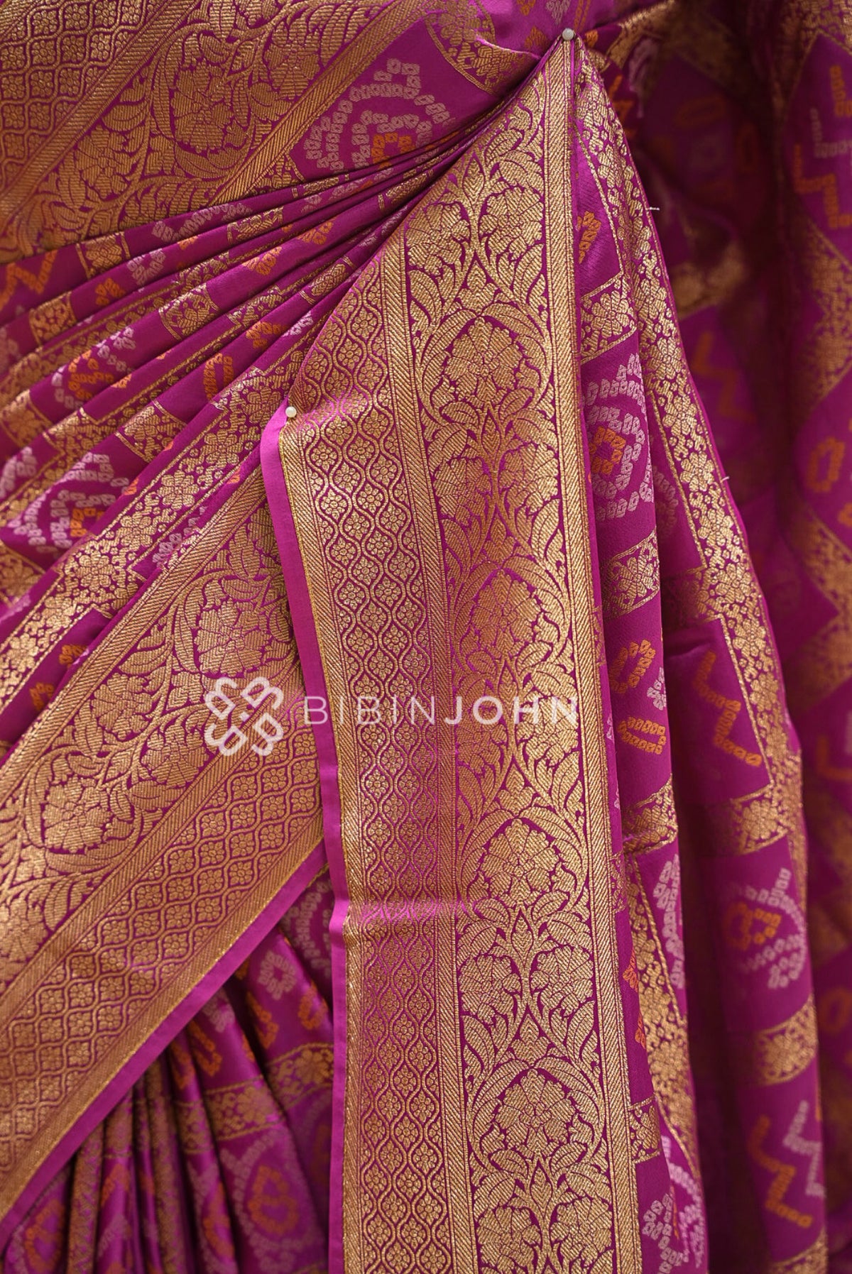 Silk Brocade Saree For Women Vibrant Magenta  SIDE VIEW