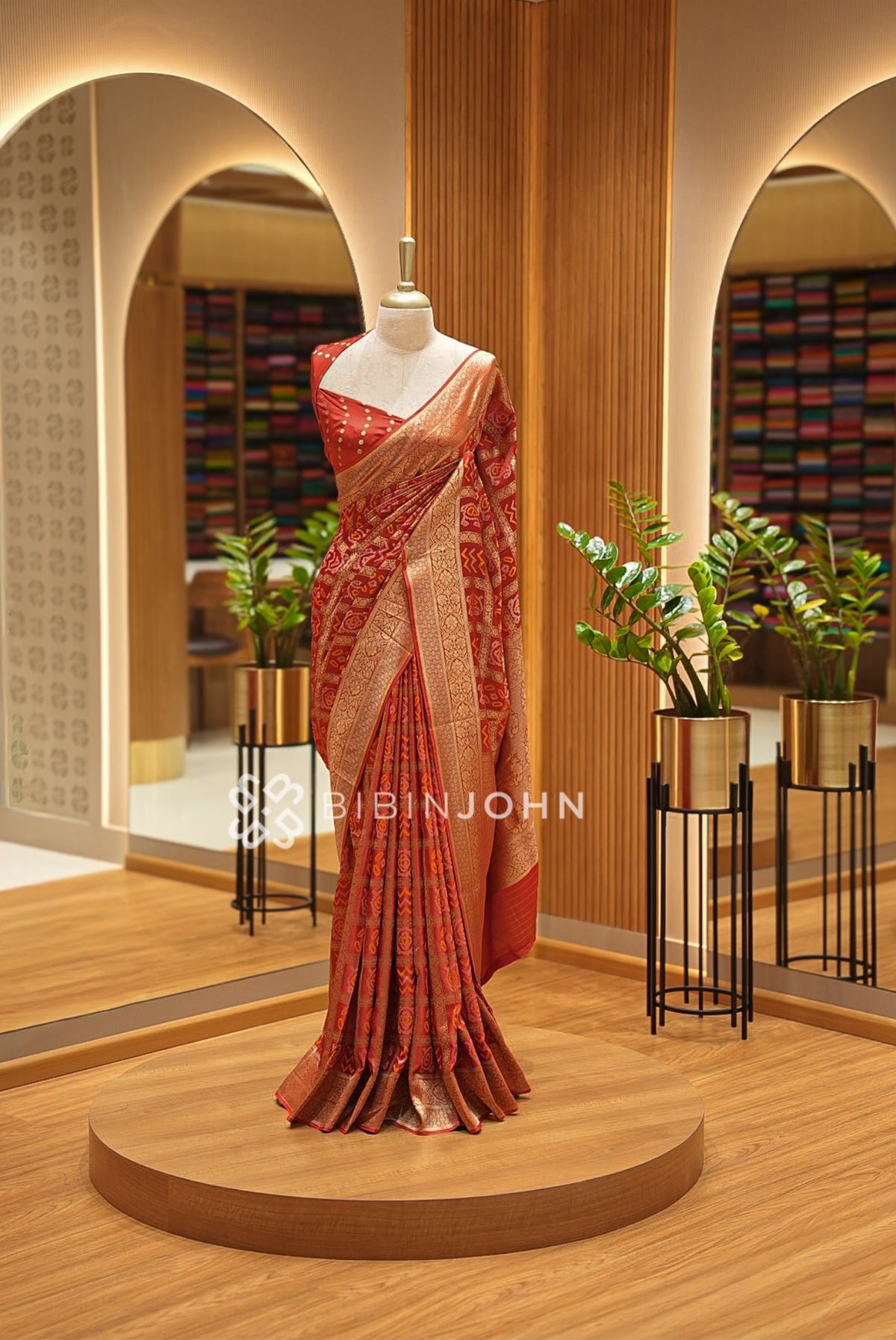 Silk Brocade Saree For Women Rust Red
