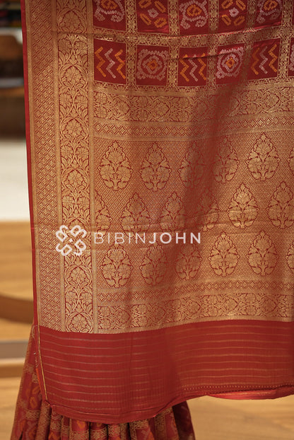 Silk Brocade Saree For Women Rust Red PALLU