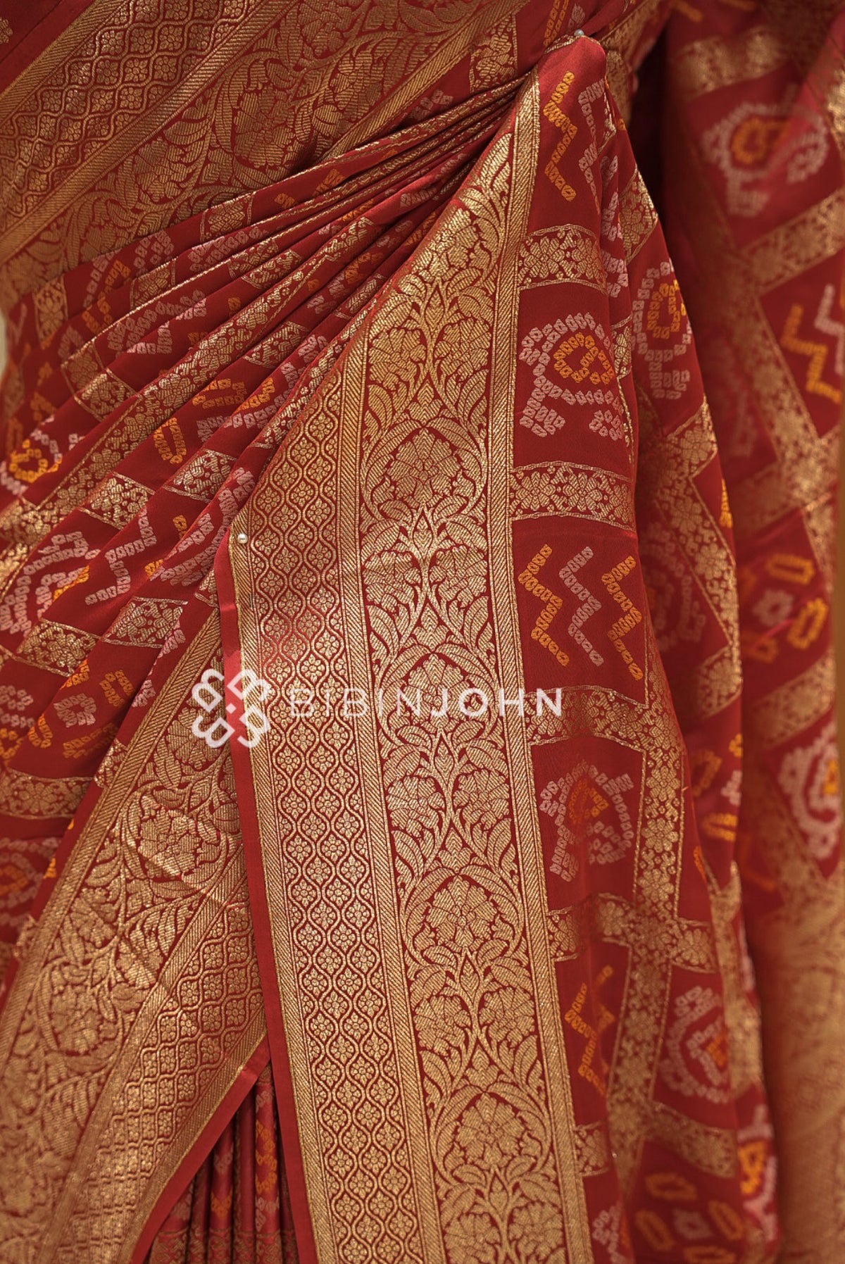 Silk Brocade Saree For Women Rust Red SIDE VIEW