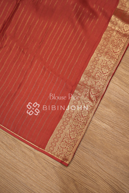 Silk Brocade Saree For Women Rust Red BLOUSE PIECE