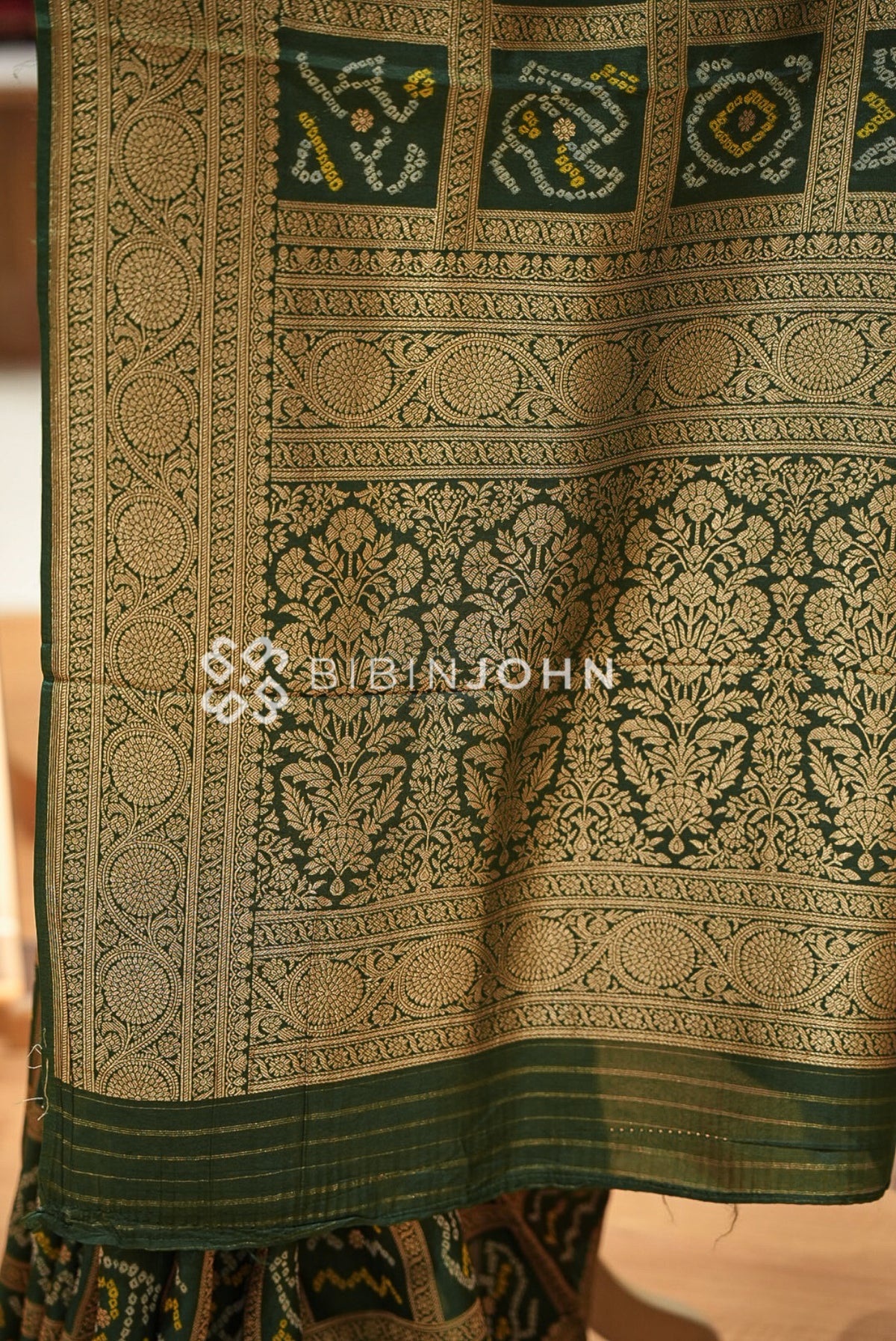 Silk Brocade Saree For Women Deep Forest Green PALLU