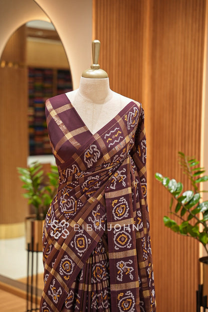 Bandhani Silk Saree For Women Wine Brown  CLOSE VIEW