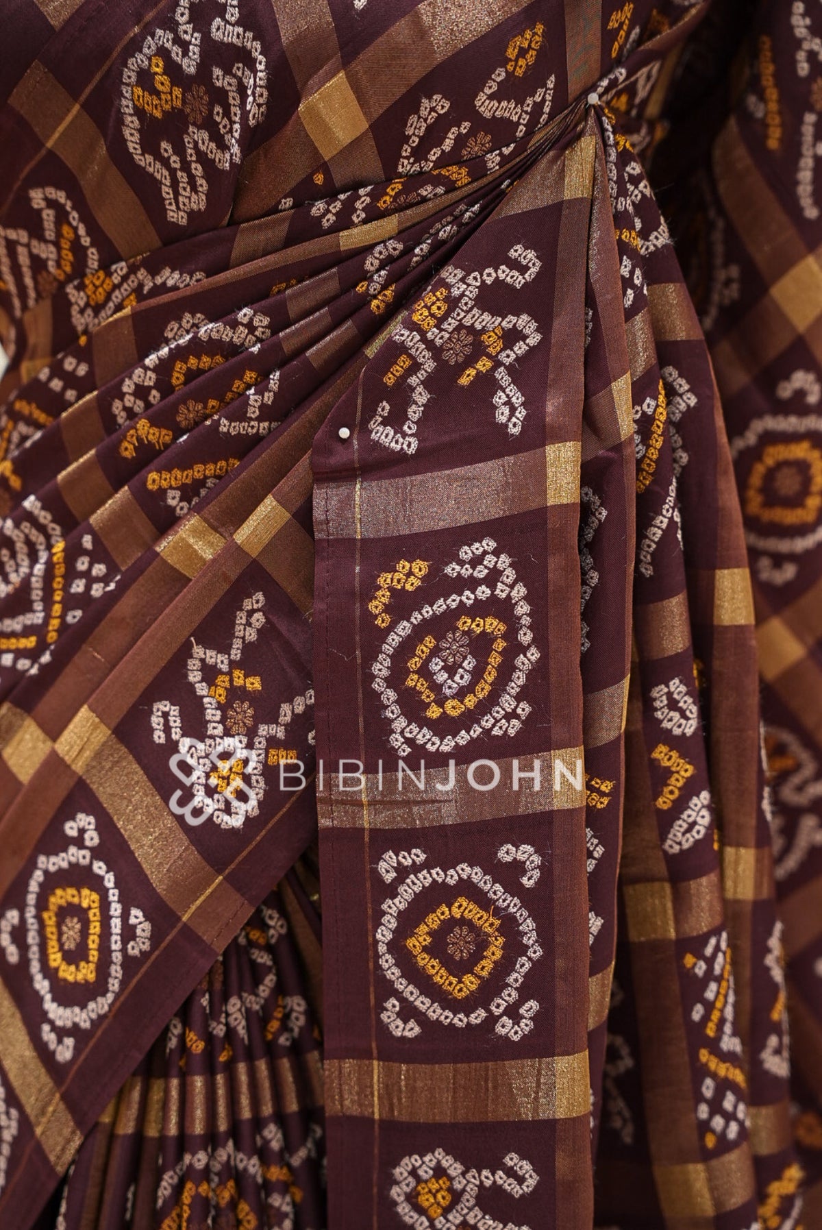 Bandhani Silk Saree For Women Wine Brown  SIDE VIEW
