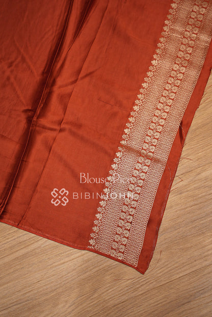 Satin Brocade Saree For Women Rust Red  BLOUSE PIECE