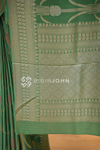 Silk Brocade Saree For Women Sage Pista Green PALLU