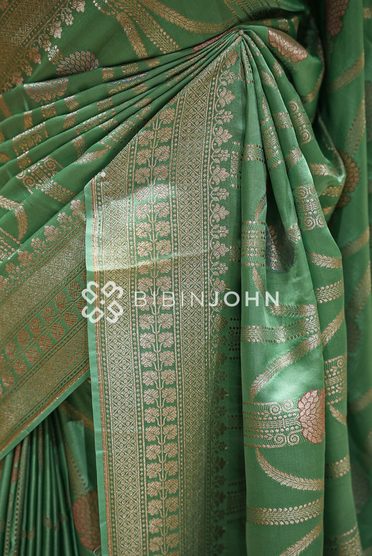 Silk Brocade Saree For Women Sage Pista Green SIDE VIEW