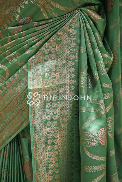 Silk Brocade Saree For Women Sage Pista Green SIDE VIEW