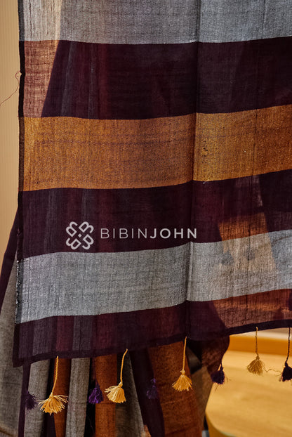Pure Linen Saree For Women Deep Wine pallu