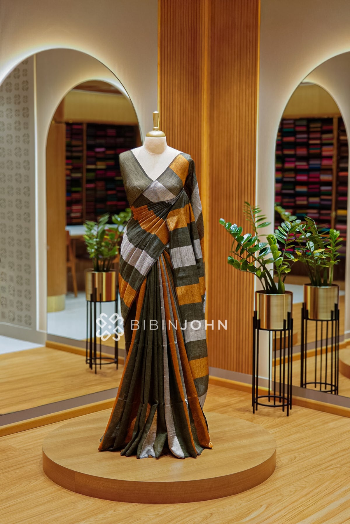 Pure Linen Saree For Women Dark Olive Grey