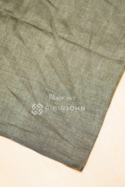 Pure Linen Saree For Women Dark Olive Grey BLOUSE PIECE