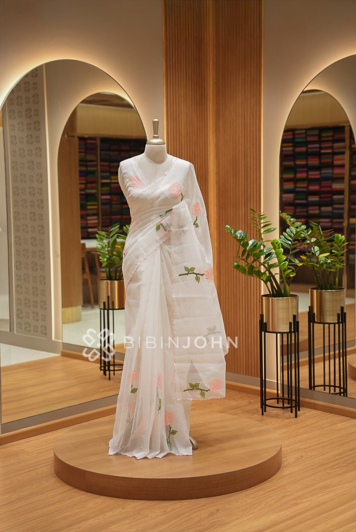 Cotta Embroidery Saree White With Blush Pink 