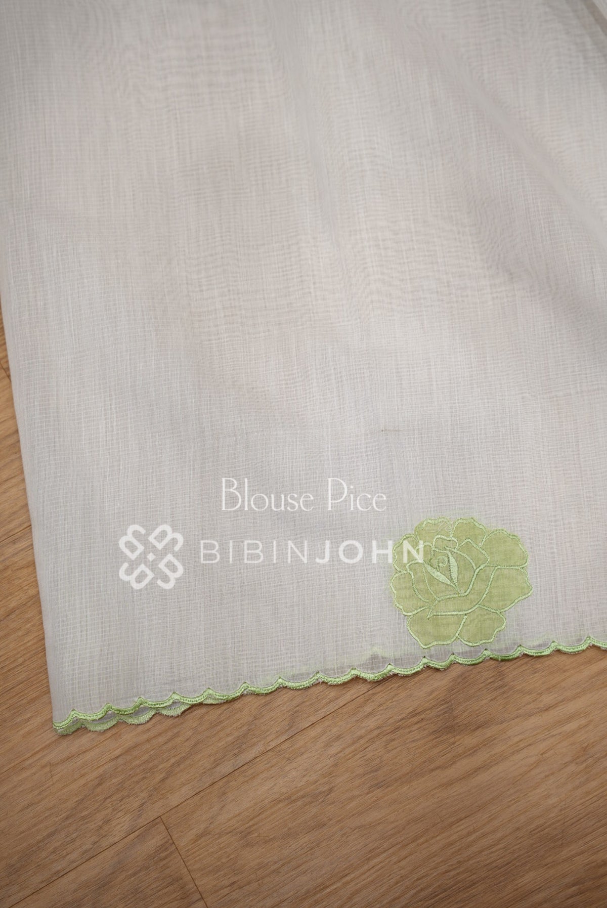 Cotta Embroidery Saree White With Llight Green BLOUSE PIECE