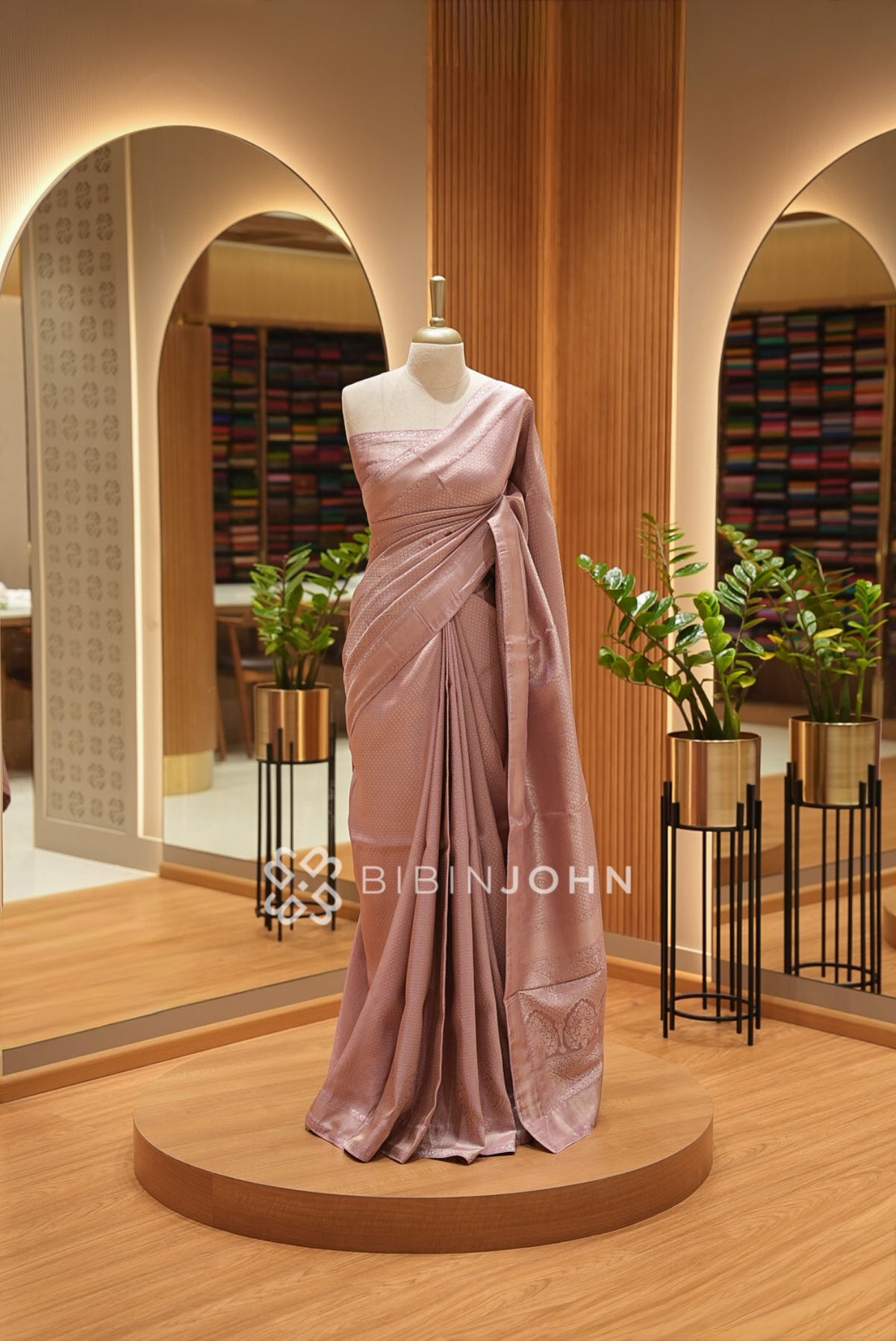 Silk Brocade Saree For Women Dusty Rose