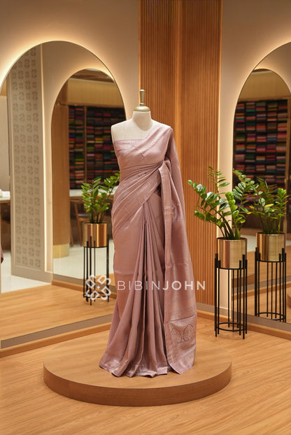 Silk Brocade Saree For Women Dusty Rose