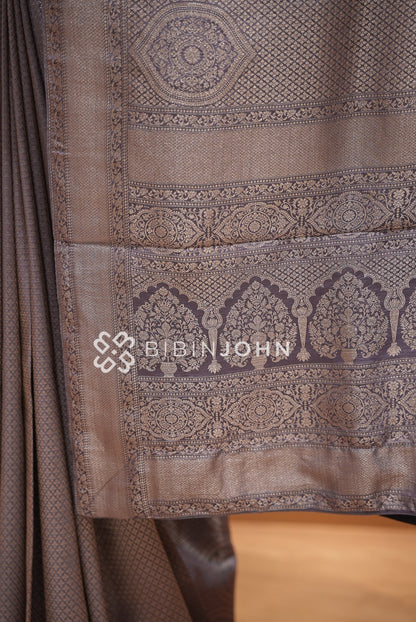 Silk Brocade Saree For Women Smoky Lavender Grey PALLU