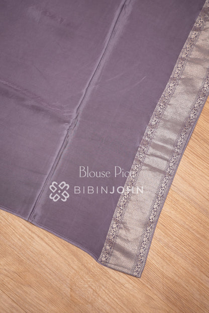 Silk Brocade Saree For Women Smoky Lavender Grey BLOUSE PIECE