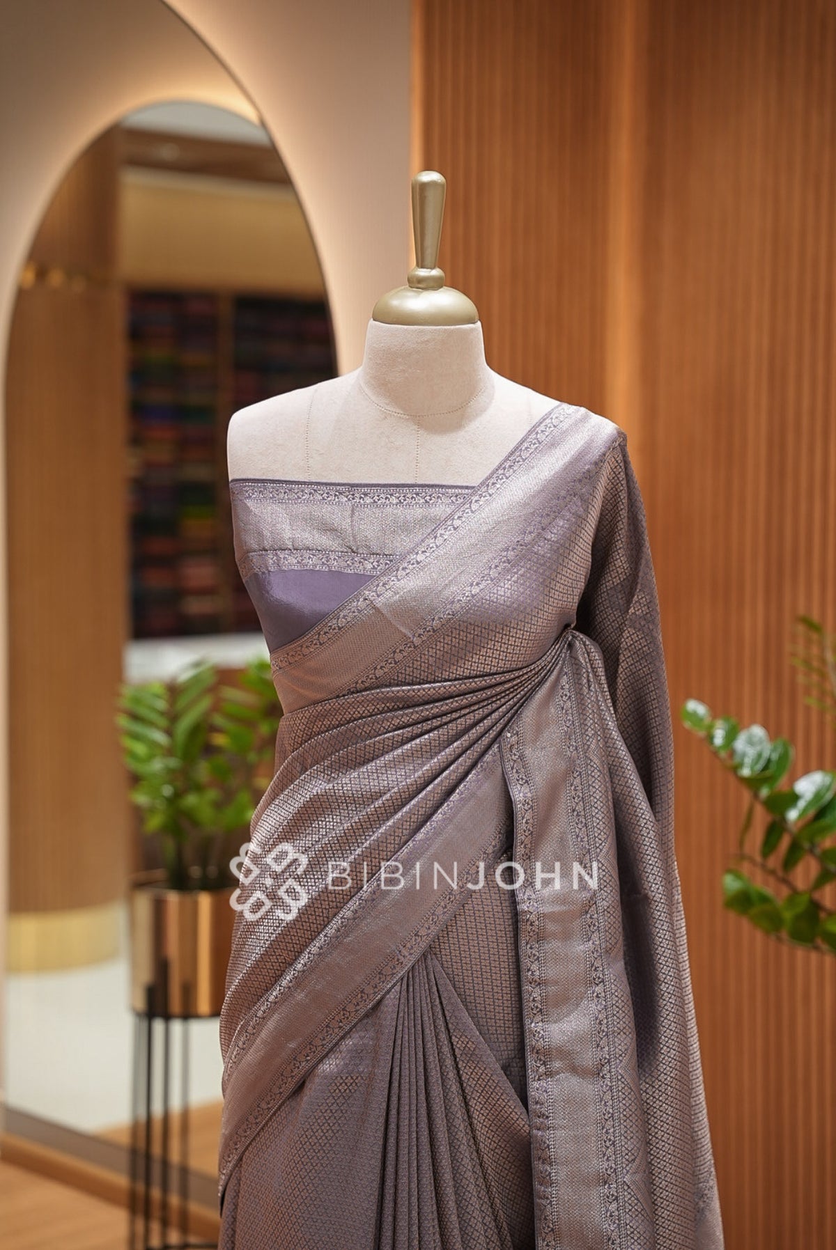 Silk Brocade Saree For Women Smoky Lavender Grey CLOSE VIEW