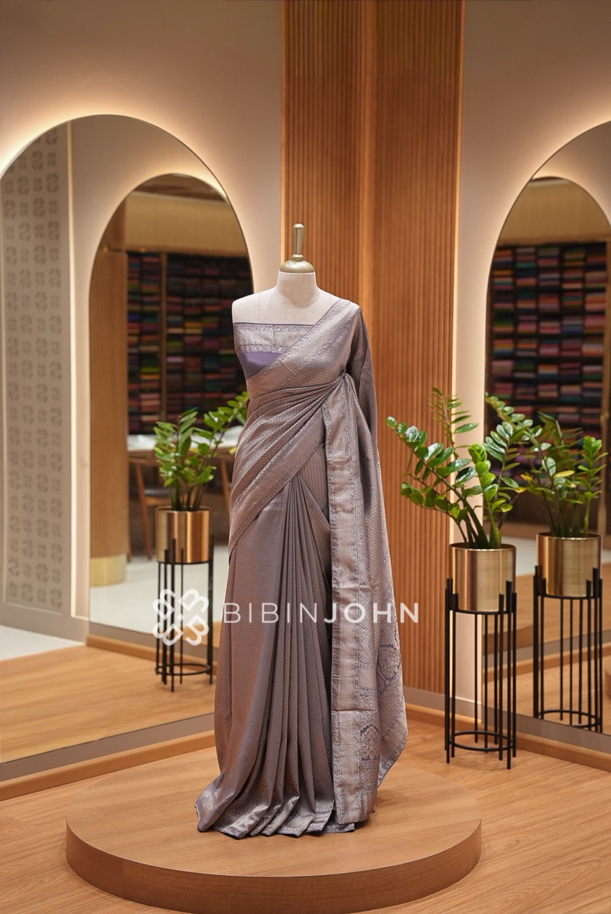 Silk Brocade Saree For Women Smoky Lavender Grey